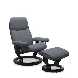 Investment - commercial property: Stressless® Consul Medium Fabric Recliner - Classic Base (Daisy Blue, Black base )