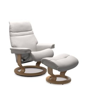 Stressless® Sunrise Leather Recliner Classic Base - Special Buy (Batick Milky White)