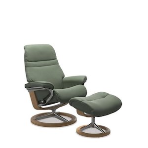 Stressless® Sunrise Leather Recliner - Signature Base - Batick Thyme Green