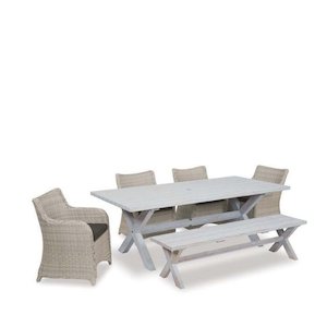 Bali Outdoor Dining Suite 2200w - Bench & Chairs (6 Pce)