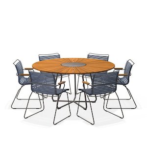 Circle Outdoor Table 1500dia + 6 Click Chairs with Arm