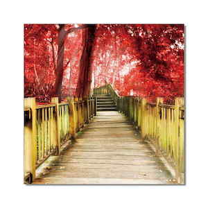 Red Trees Across Bridge 1000sq Perpex Wall Art