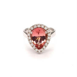 Pear Shaped Pink Tourmaline and Diamond Ring