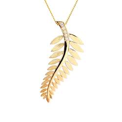 Yellow Gold Fern Pendant with Diamond Stem