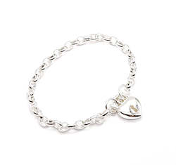 Sterling Silver Belcher  Semi Puff Heart Padlock Bracelet