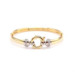 Yellow Gold Bangle with Diamond Bead Set