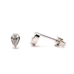 Diamond Pear Bezel Set White Gold Stud Earrings