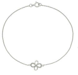 White Gold Open Clover Bracelet with White Diamonds