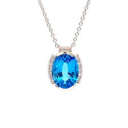 Blue Oval Topaz & Diamond Pendant