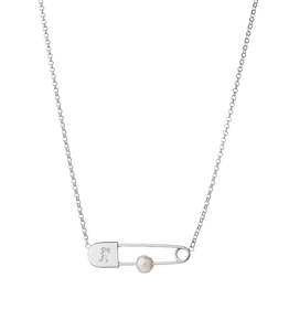 Runaway Safety Pin Necklace Silver with Fresh Water Pearl