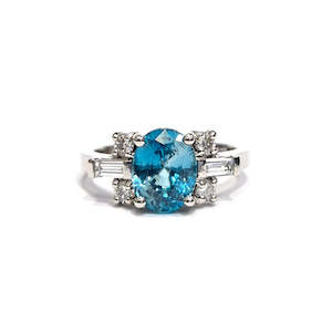 Blue Zircon & Lab Grown Diamond Platinum Ring