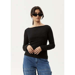 AFENDS MIRAGE BAMBOO SHEER LONG SLEEVE TOP - BLACK