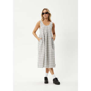 AFENDS LEO ORGANIC SEERSUCKER CHECK MIDI DRESS - BLACK/WHITE