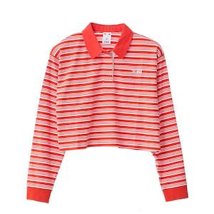 X-girl Candy Stripe Cropped Ls Rugby - Tomato