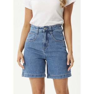 AFENDS EMILIE HEMP DENIM WORKWEAR SHORTS - WORN BLUE