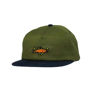 Clothing: KROOKED MERMAID FISH SNAPBACK - OLIVE/NAVY