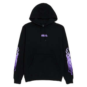 Clothing: REAL FLAMES SLEEVE HOODY - BLACK/PURPLE