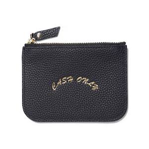 CASH ONLY LEATHER ZIP WALLET - BLACK