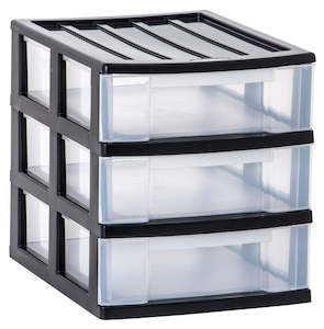 Plastic container, household: Desktop Unit A4 3 Drawer Charcoal