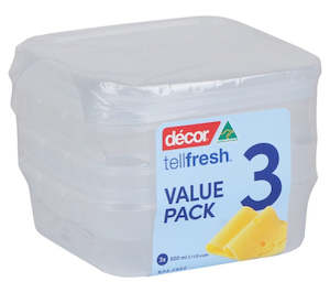 Plastic container, household: Décor® Tellfresh™ Storer – Square 3 x 500ml Set