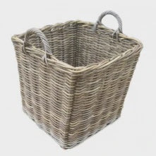 Square Cane Log Basket Grey Wash Color