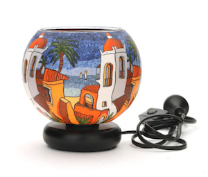 Plastic container, household: Glass Electric Lamp, Santorini Sunset