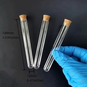 Plastic container, household: Hard Plastic Test Tubes With Cork Stopper, 100mm x 12mm