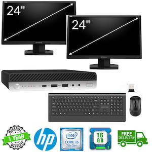 Office Ready!! HP EliteDesk Tiny PC i5 3.2GHz 16GB 256GB WIN 10 Pro 2X 24" LCD W…