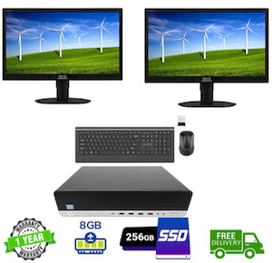 Dual Screen Combo! HP EliteDesk Desktop PC i5 3.4GHz 8GB RAM 256GB SSD WIN 10 Pr…