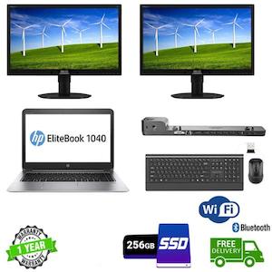 Computer consultancy service: Laptop Dual Screen Combo - HP EliteBook Folio 1040 G3 Intel i5 Turbo 3.0GHz 8GB RAM 256GB SSD 14" LCD WIN 10 Pro 2X 24" Monitors