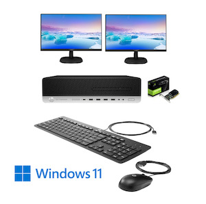 Computer consultancy service: Dual Screen 2X 24" LCD HP ElitDesk 800 G4 Ex Lease SFF Desktop PC intel I5-8500 3.00Ghz 16GB RAM 512GB SSD DVD Windows 11 Pro Graphics Card P400 2GB DDR5