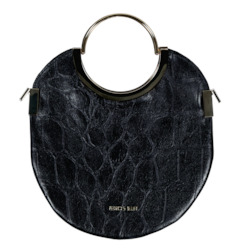 Vongole Circle Tote - Croc-Embossed Black