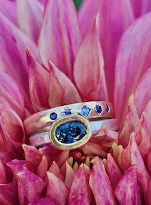 Soft curve ring. 9ct and 24ct gold with Ceylon sapphires. (photo with Empress ring)