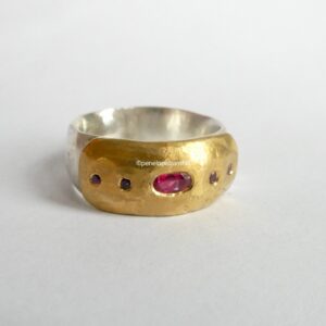 Spinel and sapphire Chloris ring, silver and 24ct gold