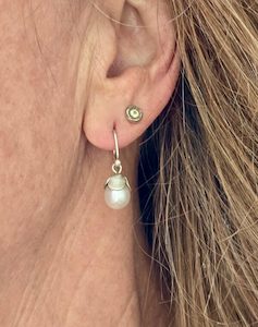 Jewellery: Persimmon earrings. silver and freshwater pearls