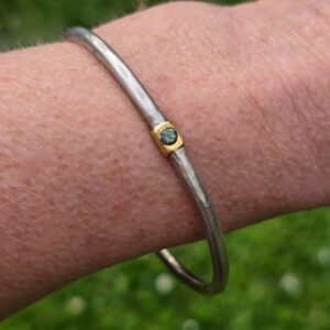 Roller Bangle. 4mm solid silver with 18ct and silver