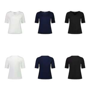 Vassalli - Style 4264 Vee Neck Cotton Tees 3/4 turnup sleeve - Black, Navy, White