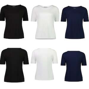 Womenswear: Vassalli - Style 4262 Boat Neck Cotton Tee 3/4 turnup Sleeve - Black, Navy, White