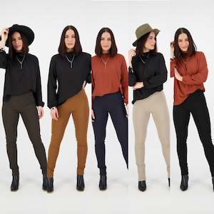 Womenswear: Vassalli Embossed Pull On Skinny Fit  - Self Pattern Pant - Style 230AF - 5 Colourways - INSTORE