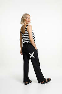 Home-Lee - Avenue Pant Wide Leg - Black with White Cross HL266