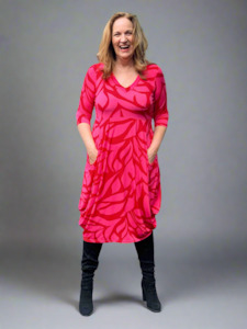 Bittermoon - Carly Dress - Fuchsia Pattern - 3/4 Sleeve