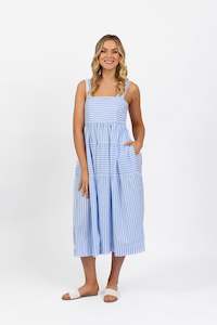 Vassalli - Cotton Sleeveless Tiered Dress - 6099 - Blue Stripe