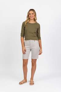 Womenswear: Vassalli - Slim Leg Short (above Knee) - 5998 - Khaki Stripe - 40% Off