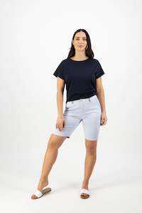 Womenswear: Vassalli - Slim Leg Short (above Knee) - 5998 - Blue Stripe - 40% Off