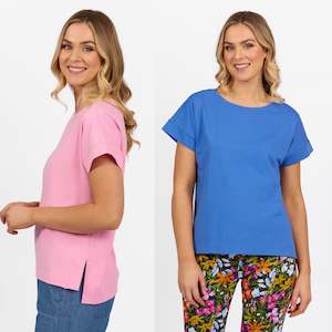 Vassalli - Drop Sleeve Top with Stepped Hem - 4363 - Flamingo or French Blue - 40% Off