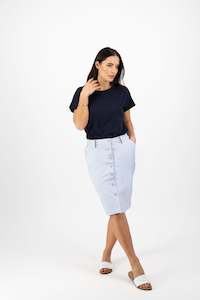 Vassalli - Button Up Skirt - 7049 - Blue Stripe - 40% Off