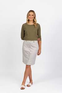 Vassalli - Button Up Cotton Skirt - 7049 - Khaki Stripe - 40% Off