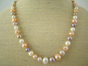 Graduated Pearl Necklace - White/Pink/Purple -PL0220