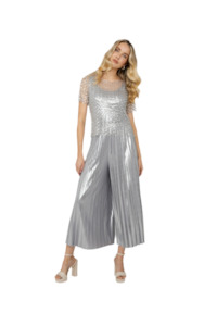 Frank Lyman - 3 pce Metallic silver Palazzo Pant and Beaded Pullover Set with Cami