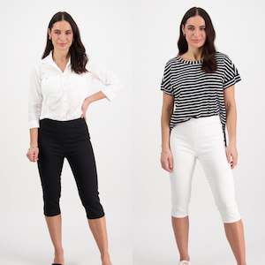 Vassalli - 3/4 Cotton Pull on Pant - 261LW - Black White or Navy - 50% Off